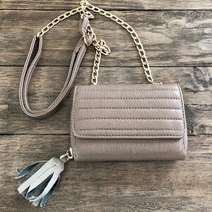 Deux Lux Taupe Gold Wallet Shoulder Bag Zip Around